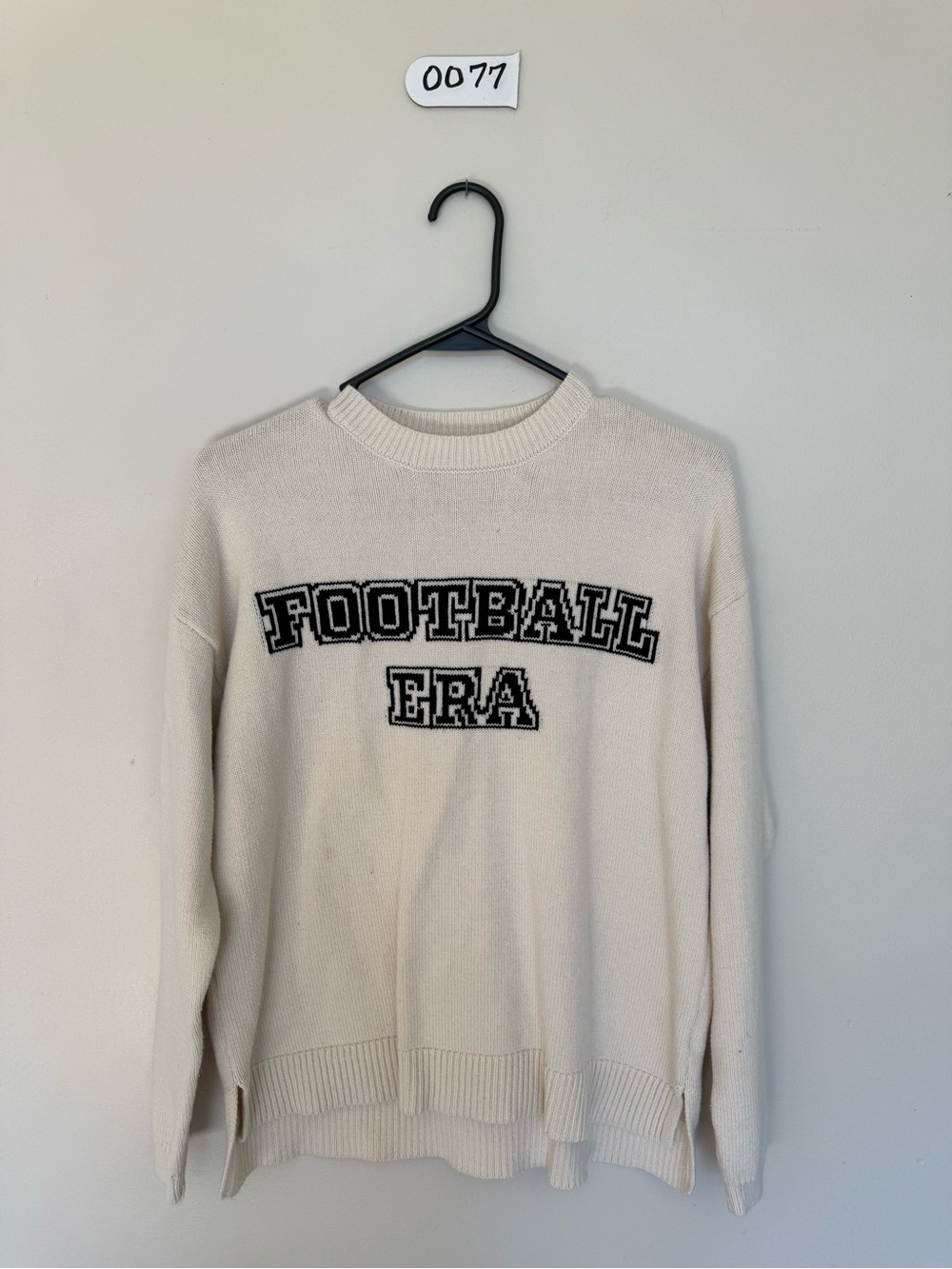 Jessica Simpson Cream Crewneck Sweater with 'Football Era' Patch